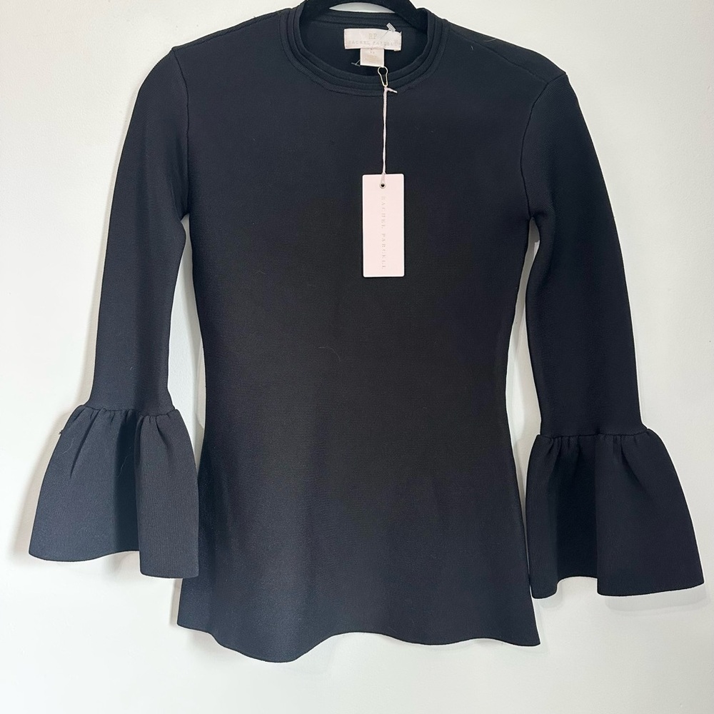 Rachel Parcell black knit blouse bell sleeves size XS NWT